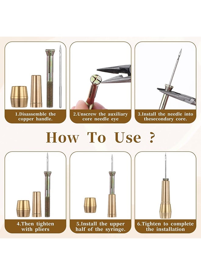 9 Pcs Leather Sewing Awl Kit Including 45m Thread and Thimble Canvas Leather Sewing Awl Needle with Copper Handle with 6 Needles for Craft Needle Kit Shoe Repair Tool - Image 4