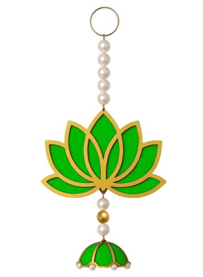 BENAVJI BENAVJI Handmade MDF Wood Lotus Hangings Jhumki Style for Home Wall Decor Diwali Ganpati Navratri Wedding Mandir Pooja Rooms Event Backdrops All Festival Decorations Green Color Lotus Pack of 6  - Image 3