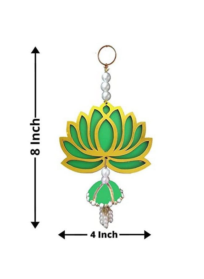 BENAVJI BENAVJI Handmade MDF Wood Lotus Hangings Jhumki Style for Home Wall Decor Diwali Ganpati Navratri Wedding Mandir Pooja Rooms Event Backdrops All Festival Decorations Green Color Lotus Pack of 6  - Image 5
