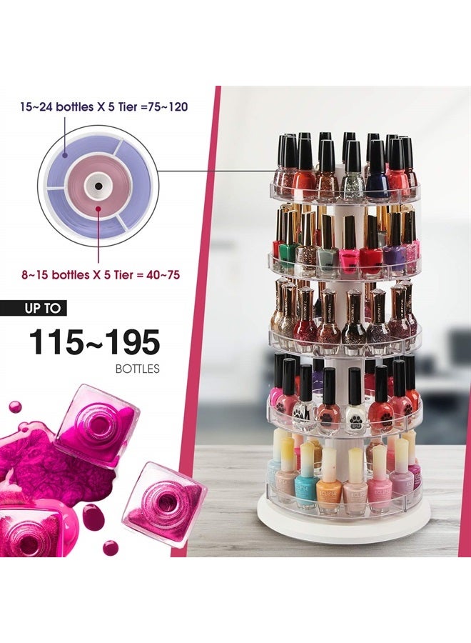 J JACKCUBE DESIGN Acrylic Rotating Nail Polish Display Stand Spinning Rack Holds 115 - 195 Bottles, 5 Tier Storage Holder Organizer for Nail Polish, Makeup, Essential Oil and more- MK548A - Image 3