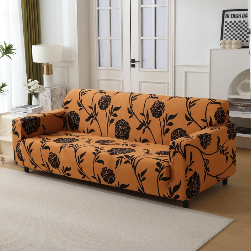 HOKIPO غطاء أريكة مغطى بالكامل HOKIPO 140gsm لأريكة 4 مقاعد، بني نحاسي مزخرف (AR-5006-C8) - Image 1