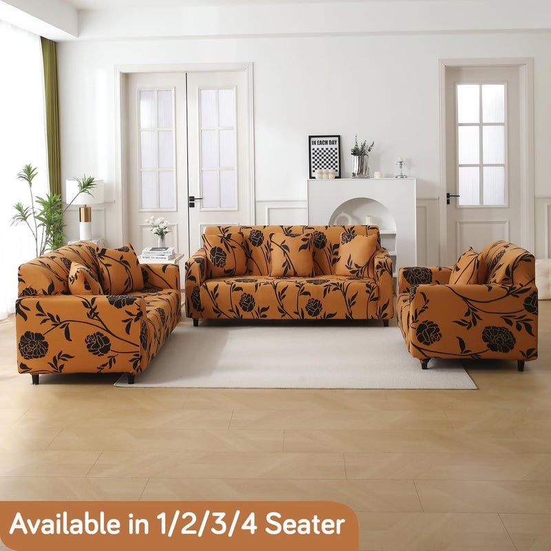 HOKIPO غطاء أريكة مغطى بالكامل HOKIPO 140gsm لأريكة 4 مقاعد، بني نحاسي مزخرف (AR-5006-C8) - Image 2