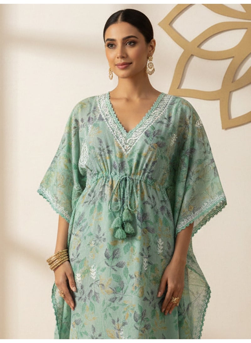 Alaya Hand Embroidered Chikankari Cotton Kaftan-AL3833 - Image 4