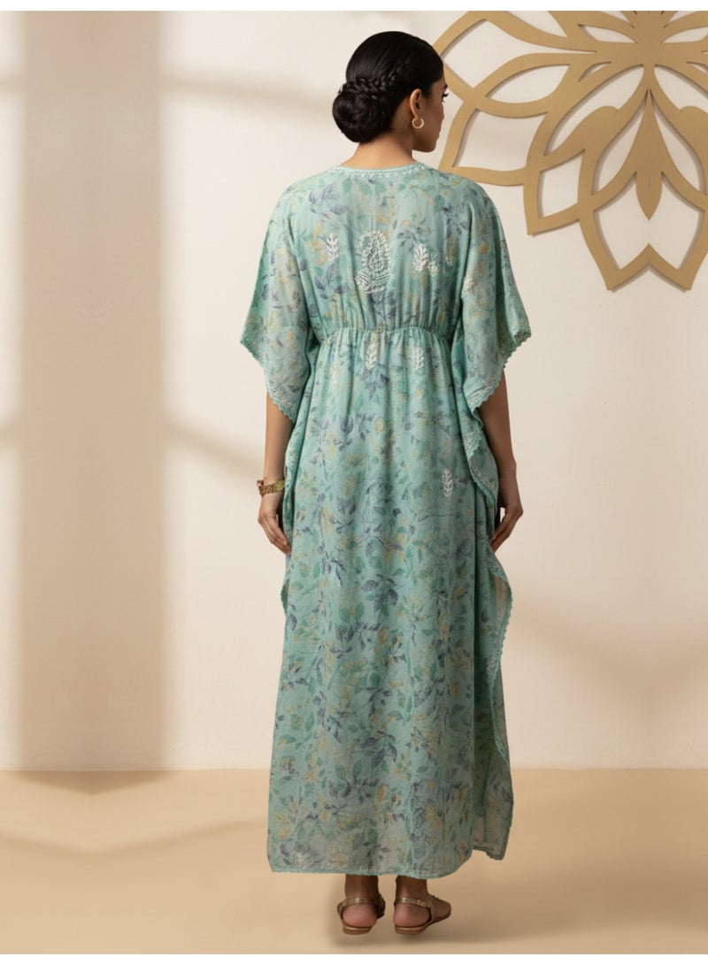 Alaya Hand Embroidered Chikankari Cotton Kaftan-AL3833 - Image 3