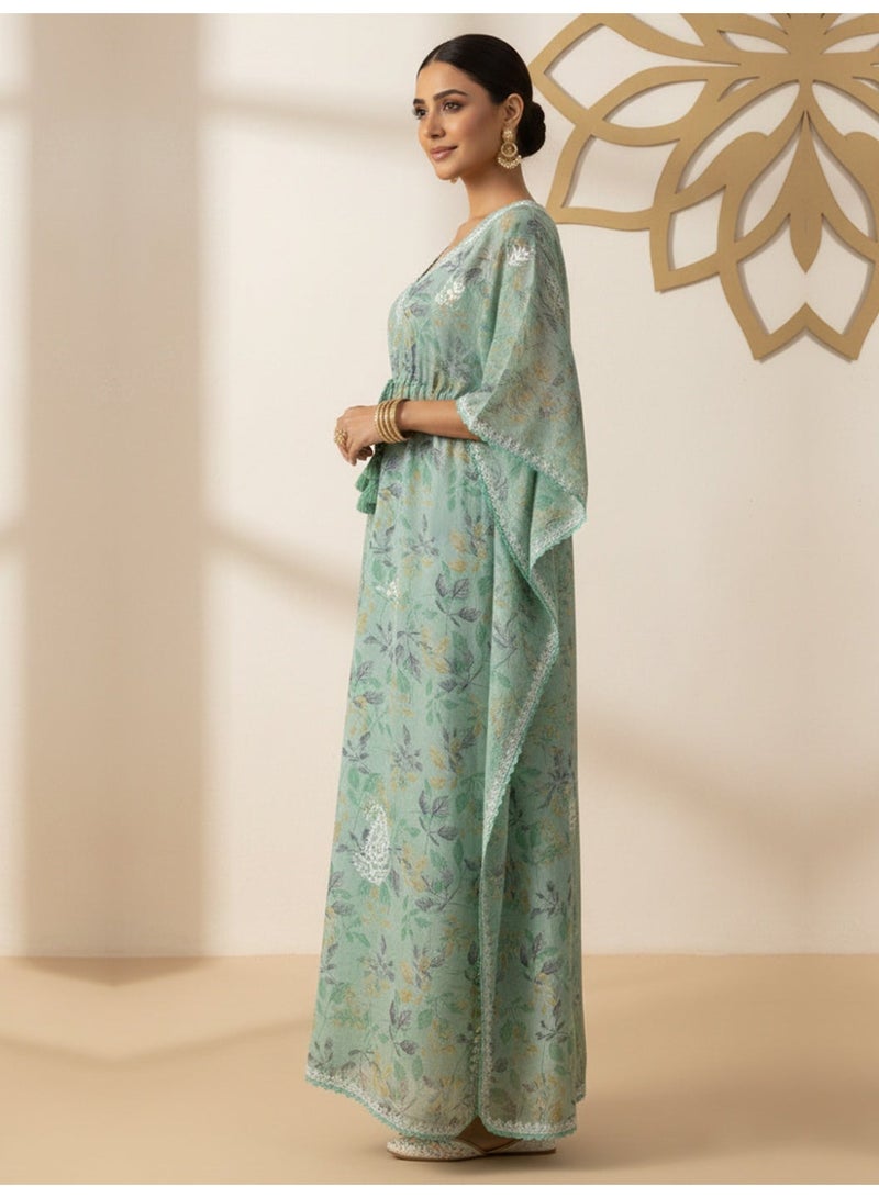 Alaya Hand Embroidered Chikankari Cotton Kaftan-AL3833 - Image 2