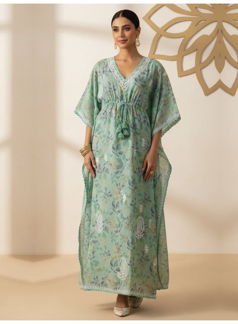 Alaya Hand Embroidered Chikankari Cotton Kaftan-AL3833 - Image 1
