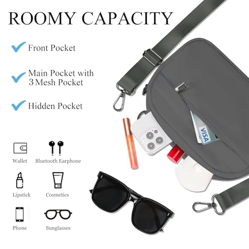 Maxtop حقائب ماكس توب الصغيرة للنساء مع حزام قابل للفصل، حقيبة خصر، حقيبة عبر الجسم، حقيبة هاتف محمول للسفر والمشي واليوغا (رمادي داكن) - Image 3