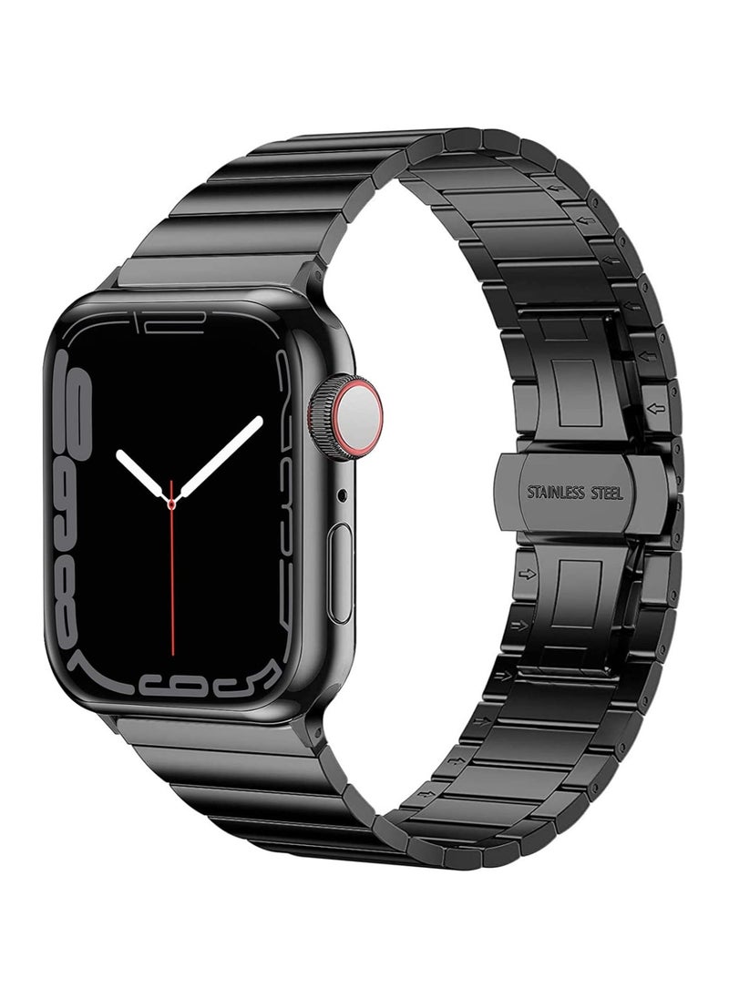 Watch Band Strap 42mm 44mm 45mm 49mm for Apple Watch Stainless Steel Metal Bands, Replacement Adjustment Wristband, for iWatch Ultra Series 8/7/6/5/4/3/2/1(Black) - Image 1