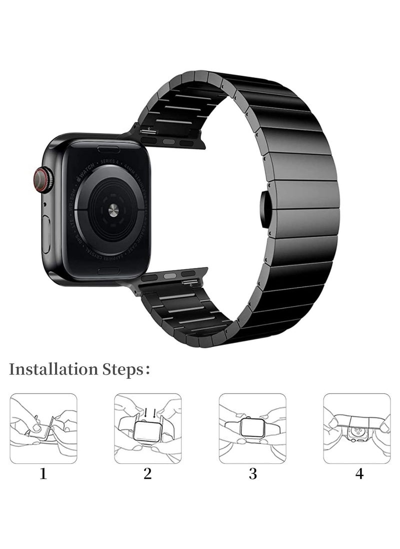 Watch Band Strap 42mm 44mm 45mm 49mm for Apple Watch Stainless Steel Metal Bands, Replacement Adjustment Wristband, for iWatch Ultra Series 8/7/6/5/4/3/2/1(Black) - Image 2
