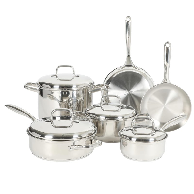 Oster Platinum Sedwick Stackable Stainless Steel Pots and Pans Cookware Set W/Domed Stainless Steel Lids W/TriPly Encapsulated Base - Induction Safe - Image 1
