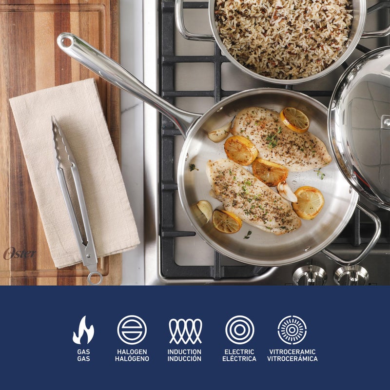 Oster Platinum Sedwick Stackable Stainless Steel Pots and Pans Cookware Set W/Domed Stainless Steel Lids W/TriPly Encapsulated Base - Induction Safe - Image 4