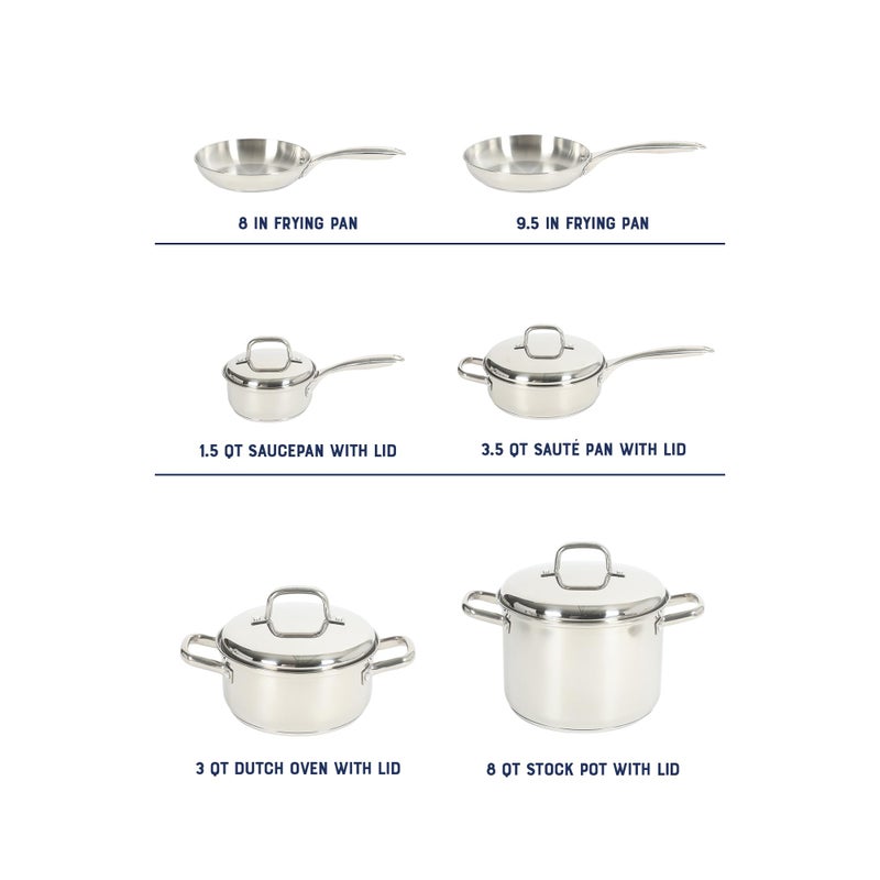 Oster Platinum Sedwick Stackable Stainless Steel Pots and Pans Cookware Set W/Domed Stainless Steel Lids W/TriPly Encapsulated Base - Induction Safe - Image 3