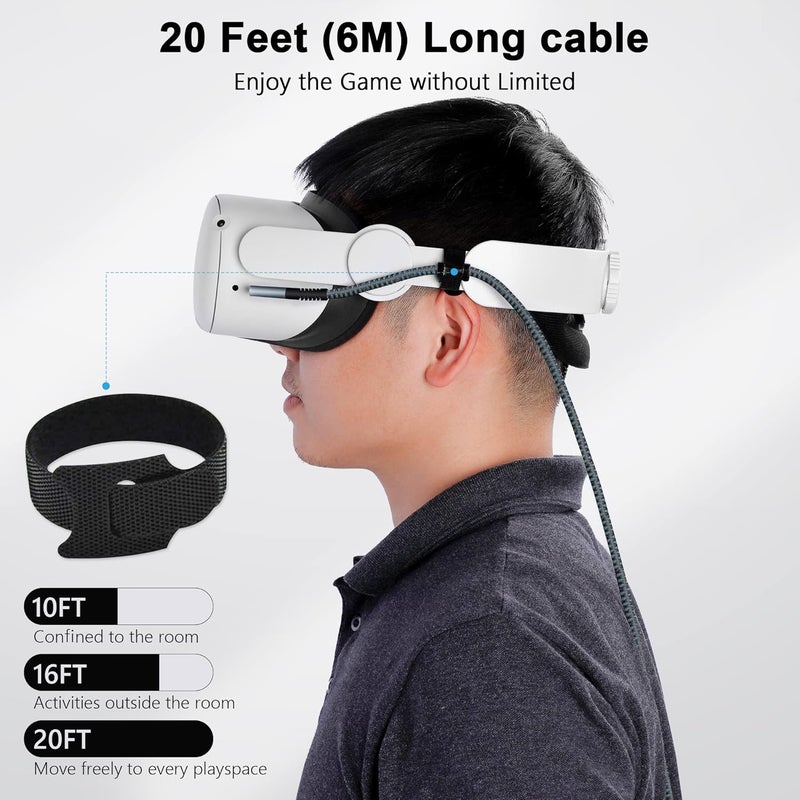 Kuject Link Cable 20FT Compatible for Quest 3 and Quest 2, Nylon Braided Accessories for Rift S/Steam VR Games, USB 3.0 Type C to C High Speed Data Transfer Charging Cord for Gaming PC - Image 4