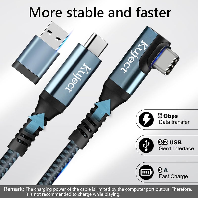 Kuject Link Cable 20FT Compatible for Quest 3 and Quest 2, Nylon Braided Accessories for Rift S/Steam VR Games, USB 3.0 Type C to C High Speed Data Transfer Charging Cord for Gaming PC - Image 2