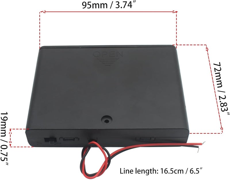 OZXNO 2 قطعة حامل بطارية AA بست فتحات مع أسلاك، علبة بطارية بلاستيكية، حامل بطارية AA 2 × 1.5 فولت مع م��تاح وغطاء - Image 2