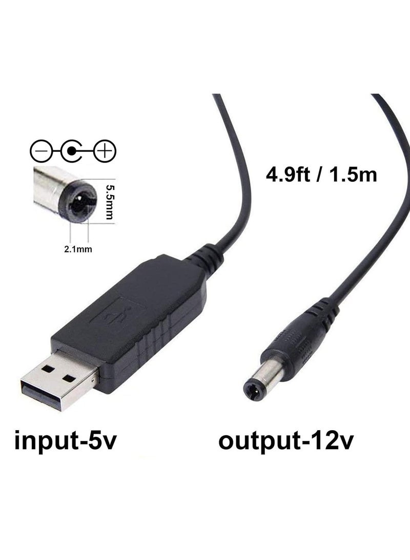 كابل راوتر باور بانك طاقة USB بتيار مستمر 5 فولت الى 9 فولت والى 12 فولت، مع مقبس تيار مستمر 5.5 × 2.1 يعمل على تشغيل الراوتر أثناء انقطاع الكهرباء (1 متر) - Image 2