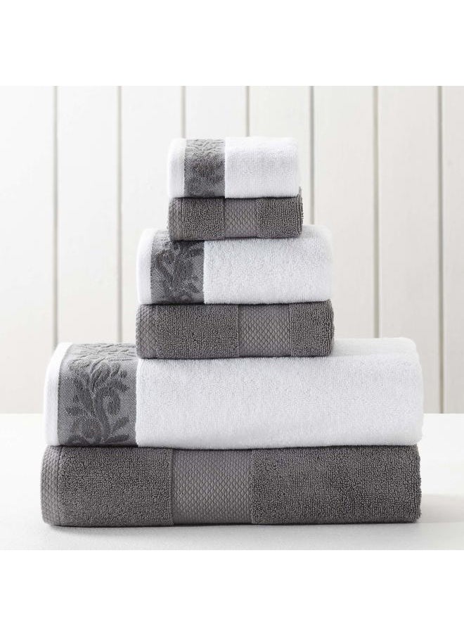 Modern Threads 600 GSM 6-Piece Towel Set with Filgree Jacquard Border Charcoal  - Image 1