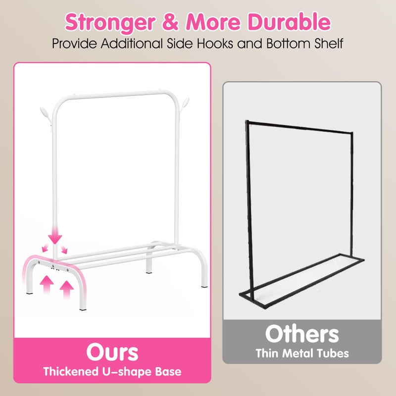 FLOUREE Upgraded Kids Clothing Rack - Dress Up Clothes Rack Baby Toddler Montessori Wardrobe- Small Portable Garment Racks with Storage Shelf and Hooks - for Costumes, Princess Dresses & Shoes, White - Image 5