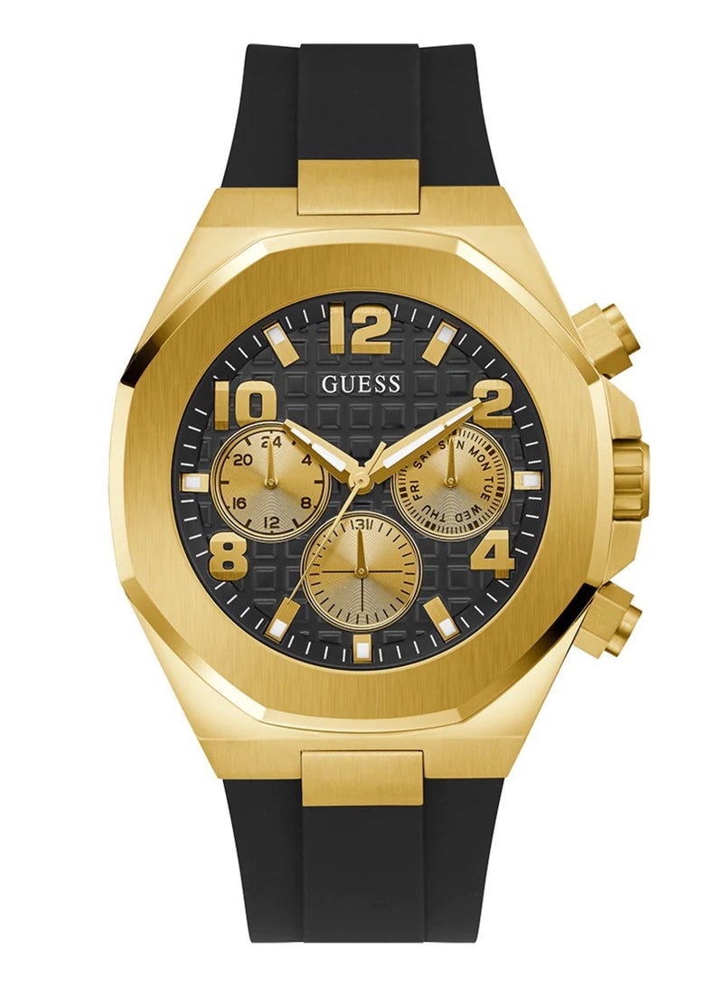GUESS Men's Empire Black Gold Tone Multi-function Silicone Band Watch GW0583G2 - 46mm - Image 1