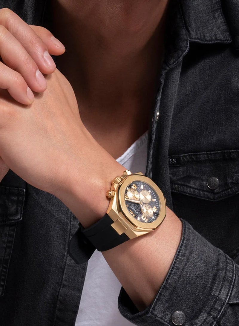 GUESS Men's Empire Black Gold Tone Multi-function Silicone Band Watch GW0583G2 - 46mm - Image 4