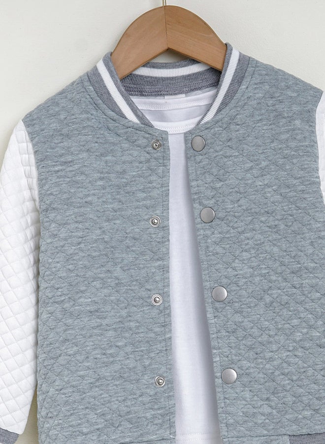 Take Two Grey Color Block Button Up Jacket - Image 4