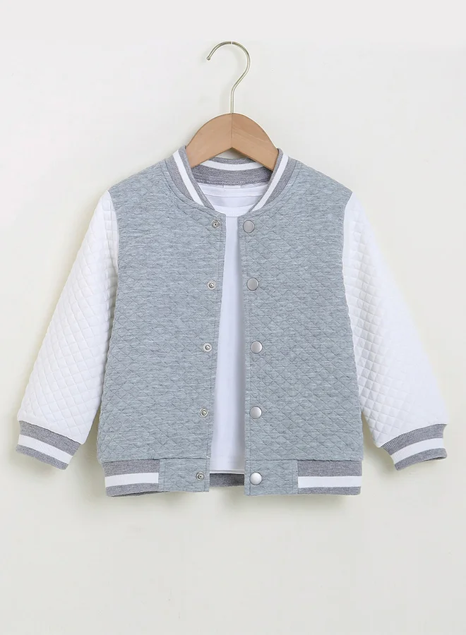 Take Two Take Two Grey Color Block Button Up Jacket