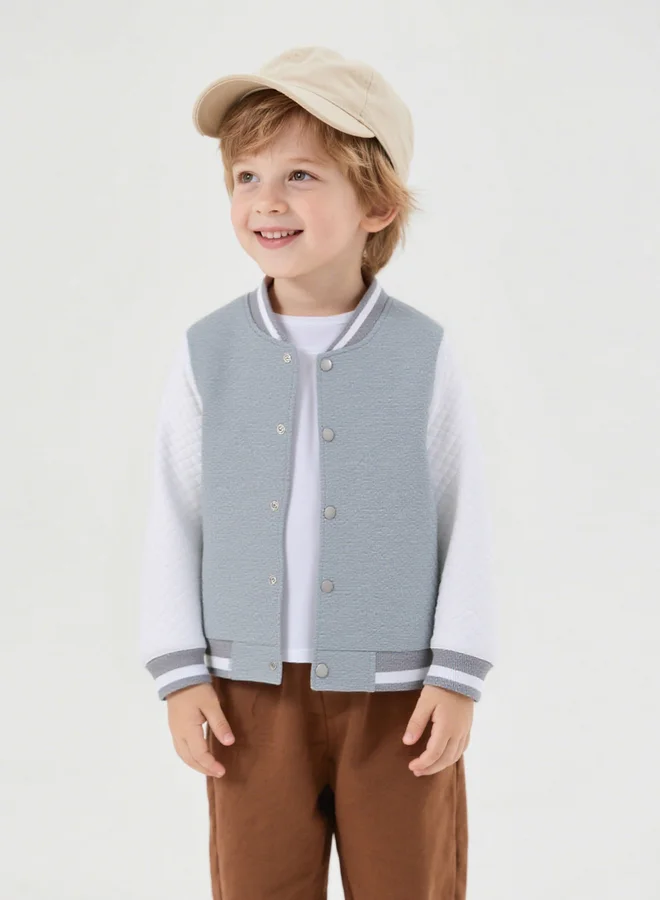 Take Two Take Two Grey Color Block Button Up Jacket