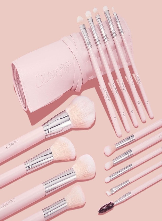 ColourPop Smoke 'N Roses Brush Roll Face & Eye Brush Set - Face & Eye Makeup Set - Made with Luxe Synthetic Vegan Bristles - Includes Holder (14 Count) - Image 3