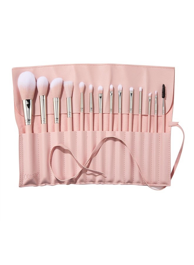 ColourPop Smoke 'N Roses Brush Roll Face & Eye Brush Set - Face & Eye Makeup Set - Made with Luxe Synthetic Vegan Bristles - Includes Holder (14 Count) - Image 1