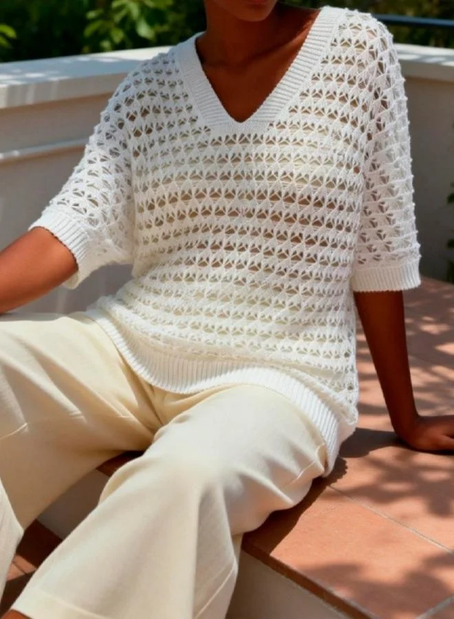 تايك تو Plus Size Open Stitch Relaxed Knit Top