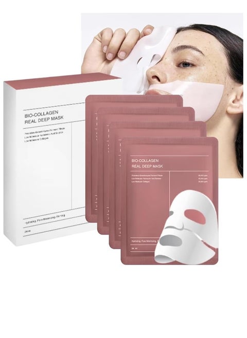 Bio-Collagen Real Deep Mask، قناع مرطب بين عشية وضحاها، تقليل المسام، تحسين المرونة، 34 جرام x4pcs.