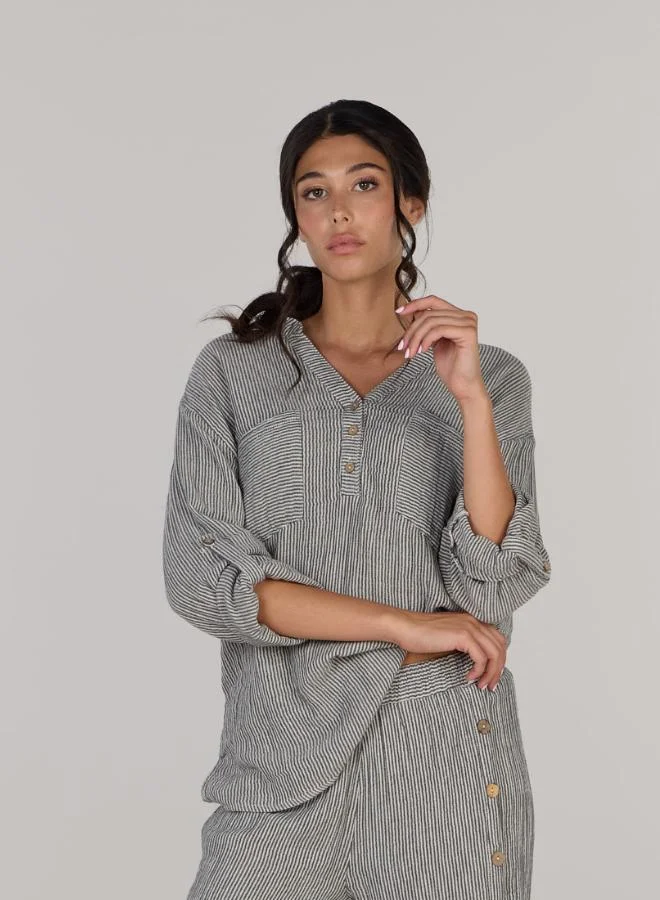 Just Nature Relaxed V-Neck Long Sleeve Top