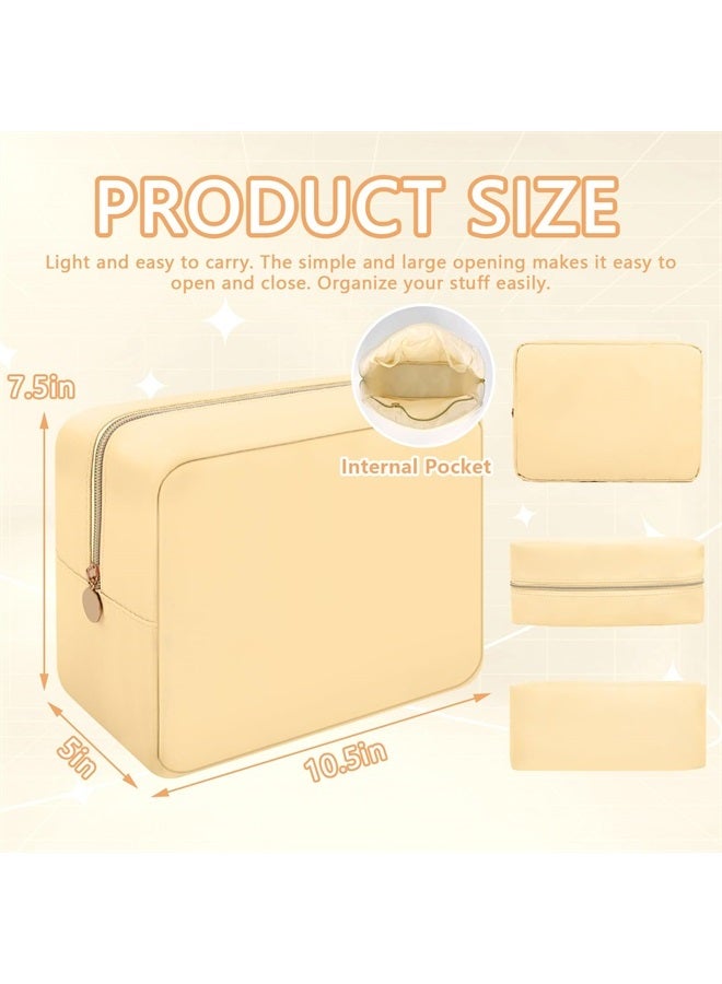 Iqimott حقيبة مكياج كبيرة من النايلون للسفر، حقيبة تجميل كبيرة، منظم مكياج بسعة كبيرة، حقيبة أدوات شخصية من النايلون، حقيبة تخزين كبيرة مقاومة للماء للنساء والفتيات والمراهقات (بيج) - Image 1