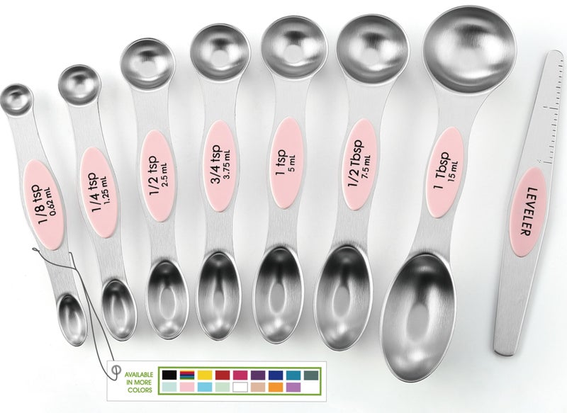 Spring Chef Stainless Steel Magnetic Measuring Spoons Set of 8 with Leveler, Dual Sided Teaspoon & Tablespoon Measuring Spoons with Strong Magnets, Kitchen Gadgets for Baking & Cooking - Pink Lemonade - Image 1
