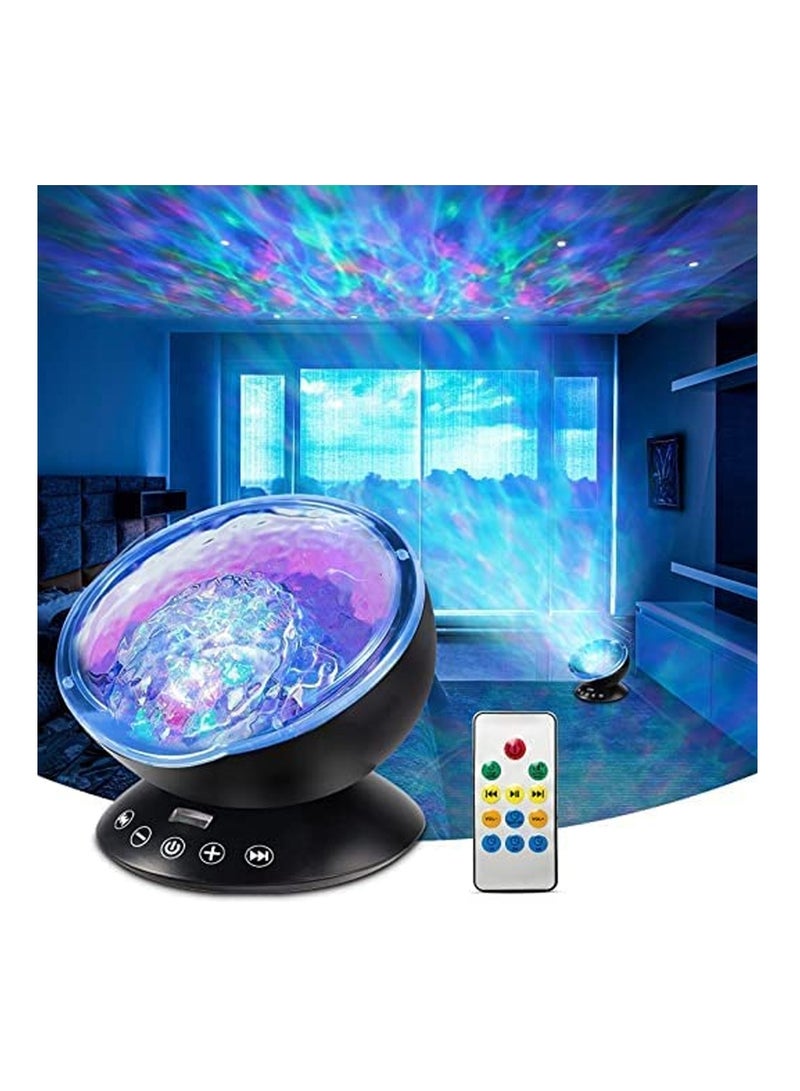 Luckam Ocean Wave Projector Night Light with Remote Control Timer USB Music Speaker Child Bedside Lights Baby Gifts with Selectable Colors for Bedroom Party Birthday Holiday Decoration - Image 1