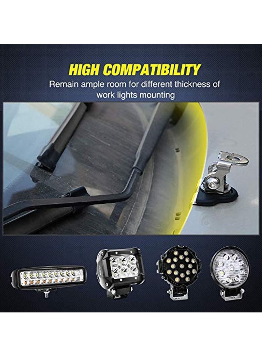 2Pcs Universal A-Pillar Hood LED Light Bar Mount Brackets – 304 Stainless Steel, No Drilling