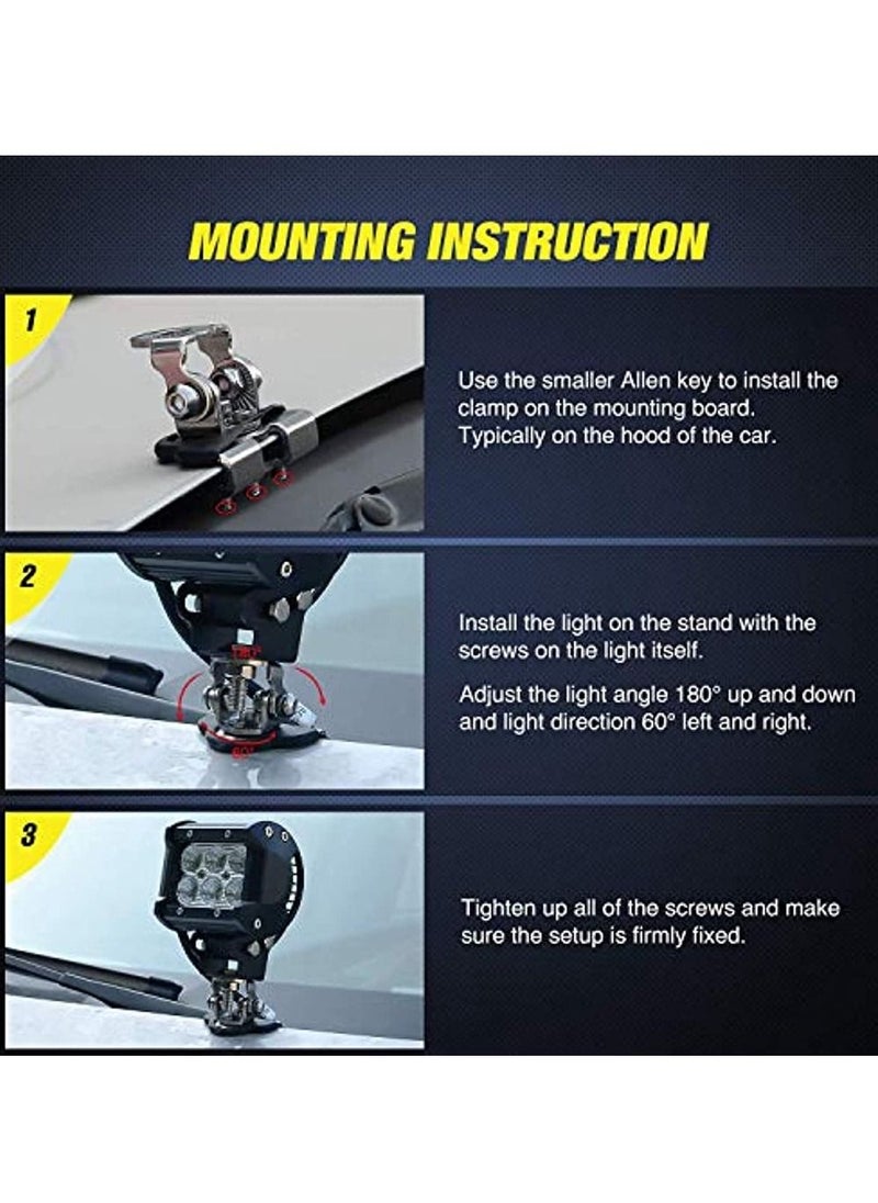 OIMG - Led Light Bar Mounting Bracket Nilight 2Pcs Universal Adjustable Pillar Hood Led Work Light Mount Bracket Clamp Holder For Off Road Jeep Truck Suv Installing Without Drilling - Image 1