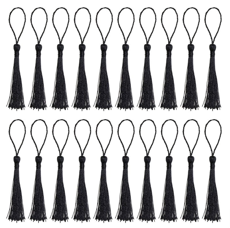 Tupalizy Tupalizy Mini Silky Handmade Soft Flossy Bookmark Tassels with Cord Loop for Keychain Earring Jewelry Making Souvenir Graduation Clothing Sewing Gift Tag DIY Craft Projects 20PCS Black 