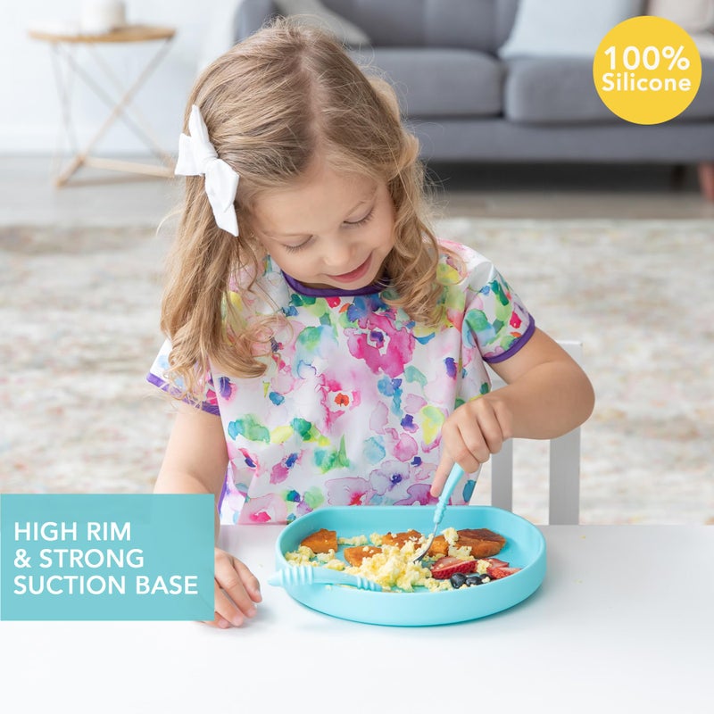 Bumkins Toddler and Baby Suction Plate, Silicone Grip Plate for Babies and Kids, Baby Led Weaning, Children Feeding Supplies, Non Skid Sticky Bottom, Platinum Silicone, Ages 6 Months Up, Blue - Image 2