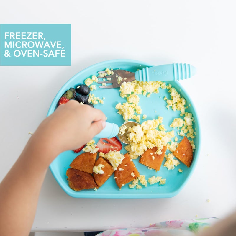 Bumkins Toddler and Baby Suction Plate, Silicone Grip Plate for Babies and Kids, Baby Led Weaning, Children Feeding Supplies, Non Skid Sticky Bottom, Platinum Silicone, Ages 6 Months Up, Blue - Image 4