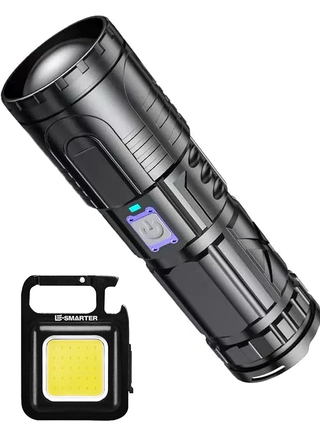 USB Rechargeable Power Bank Flashlight 3000m Laser Beam 15000mAh Zoomable LED Tactical Flashlight for Outdoor Camping Emergency， includes a mini flashlight - Image 1