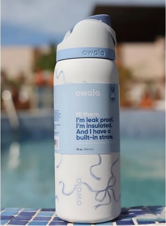 Owala Freesip Insulated Stainless Steel Water Bottle With Straw For Sports And Travel, Bpa-Free, 24-Ounce,Blue And White - Image 2