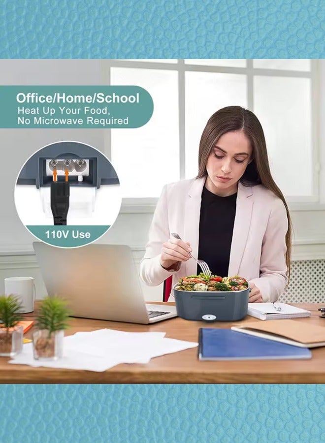 صندوق غداء حراري كهربائي 3 في 1. 1.5 لتر محمول 12 فولت 110 220 مجموعة علب تسخين الطعام بينتو للمنزل والمكتب والعمل USB مع شوكة وملعقة وشنطة حمل معزولة، اخضر داكن