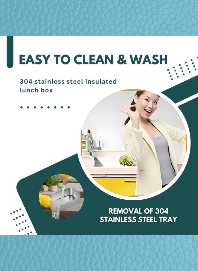 صندوق غداء حراري كهربائي 3 في 1. 1.5 لتر محمول 12 فولت 110 220 مجموعة علب تسخين الطعام بينتو للمنزل والمكتب والعمل USB مع شوكة وملعقة وشنطة حمل معزولة، اخضر داكن