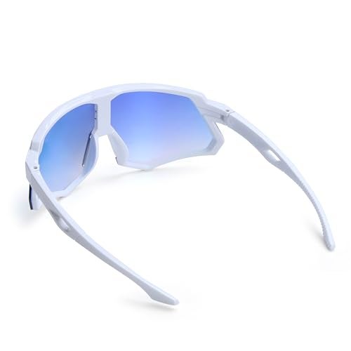 Dervin One Piece Shield Sports Oversized Visor Non Polarized Sunglasses for Men Women, Outdoor Cricket Cycling Hiking Fishing Sunglasses (White-Blue) - Image 4