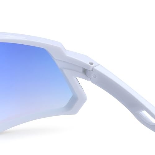 Dervin One Piece Shield Sports Oversized Visor Non Polarized Sunglasses for Men Women, Outdoor Cricket Cycling Hiking Fishing Sunglasses (White-Blue) - Image 5