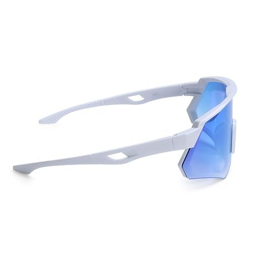 Dervin One Piece Shield Sports Oversized Visor Non Polarized Sunglasses for Men Women, Outdoor Cricket Cycling Hiking Fishing Sunglasses (White-Blue) - Image 3