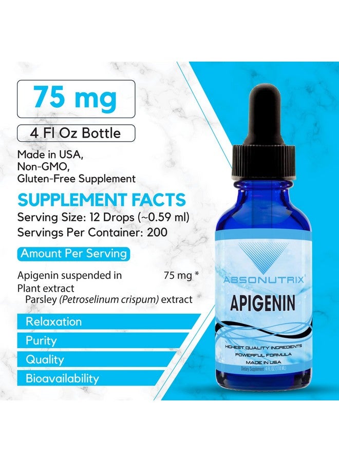 Absonutrix Apigenin 75 mg per Serving, 4 Fl Oz Bottle, 200 Potent Servings, Made in USA, Quick Absorption, Quality Potent Ingredients, Non-GMO, GMP Certified Facility, Cruelty-Free Products - Image 2