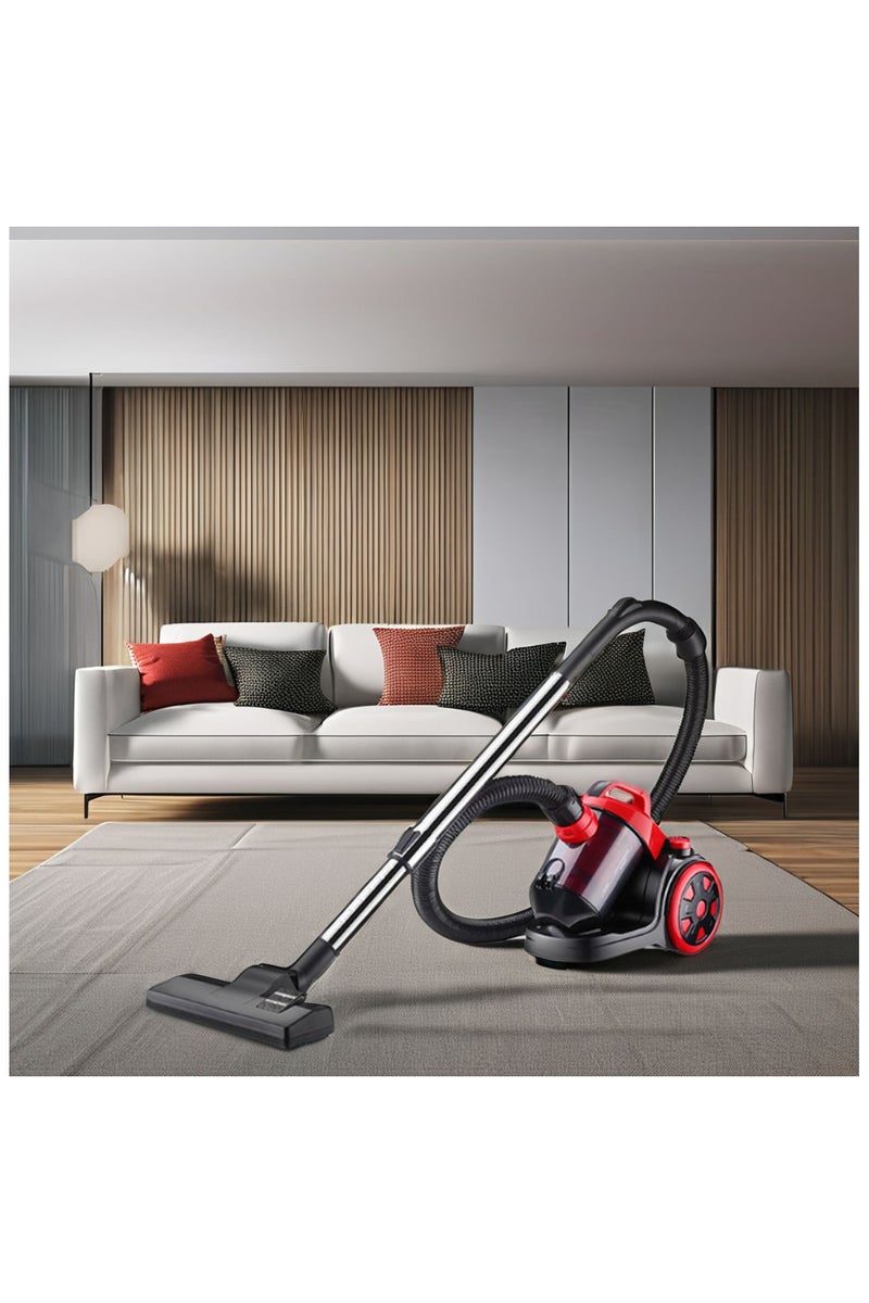 Denx Multi-Cyclonic Bagless Corded Canister Vacuum Cleaner, 2.2 L Capacity, Variable Speed, 4.2m Cord, Convenient Storage, 2.2 L 1200 W  Black/Red - Image 4