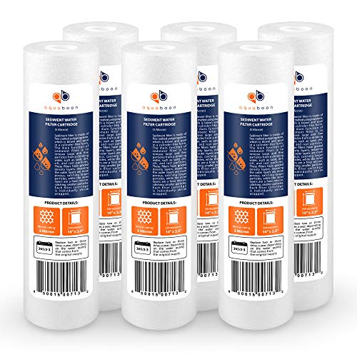 Aquaboon 5 Micron 10 x 25 Sediment Filter Whole House Water Filter Replacement Compatible with Well Water Filters P5 AP110 WHKFGD05 6 Pack